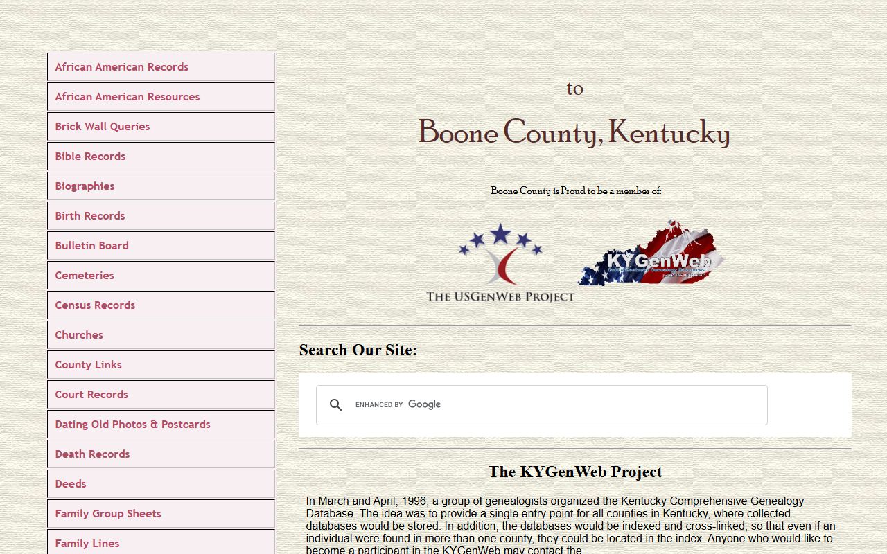 Boone County historical records and genealogy documents