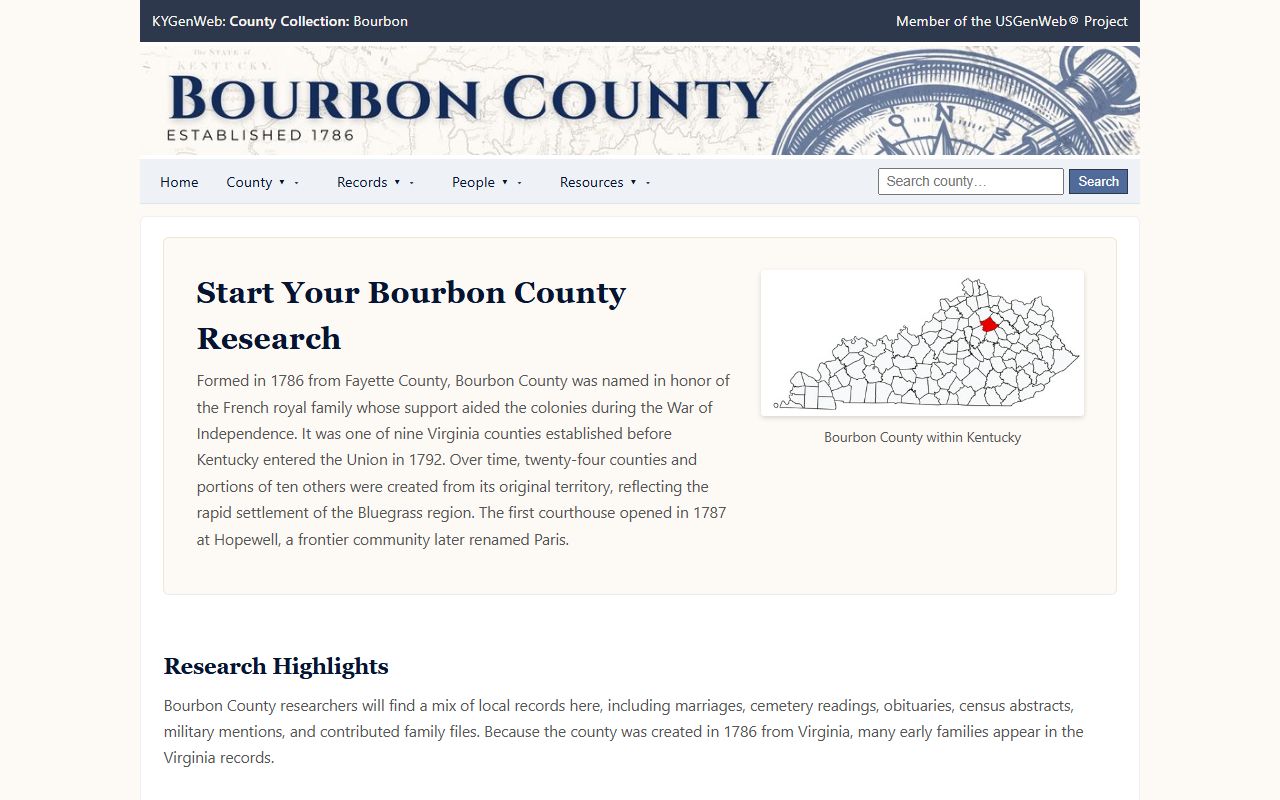 Bourbon County vital records and genealogy research