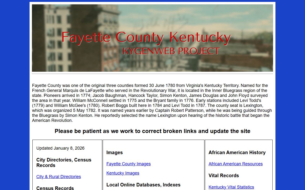 KYGenWeb Fayette County genealogy website with free family history records