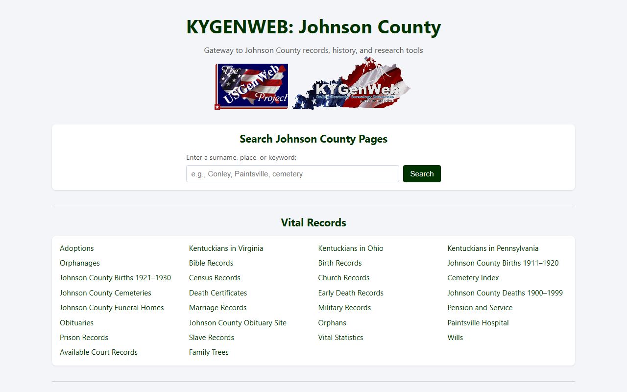 Johnson County Kentucky Clerk office for genealogy records