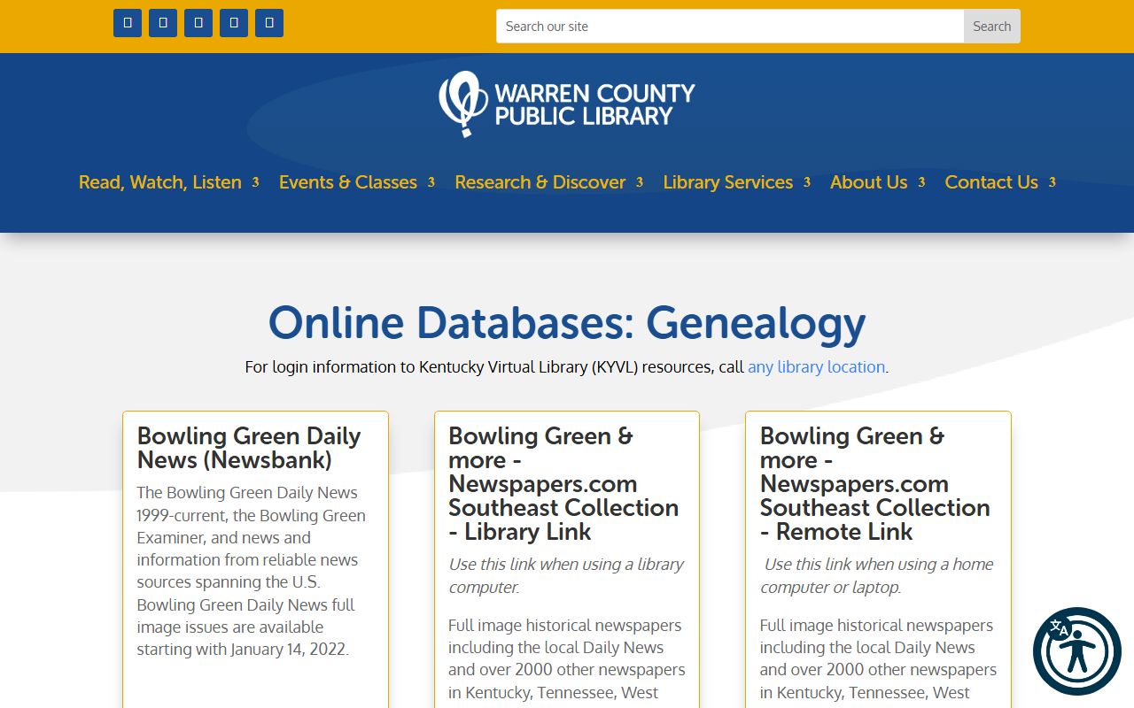Warren County Public Library genealogy department