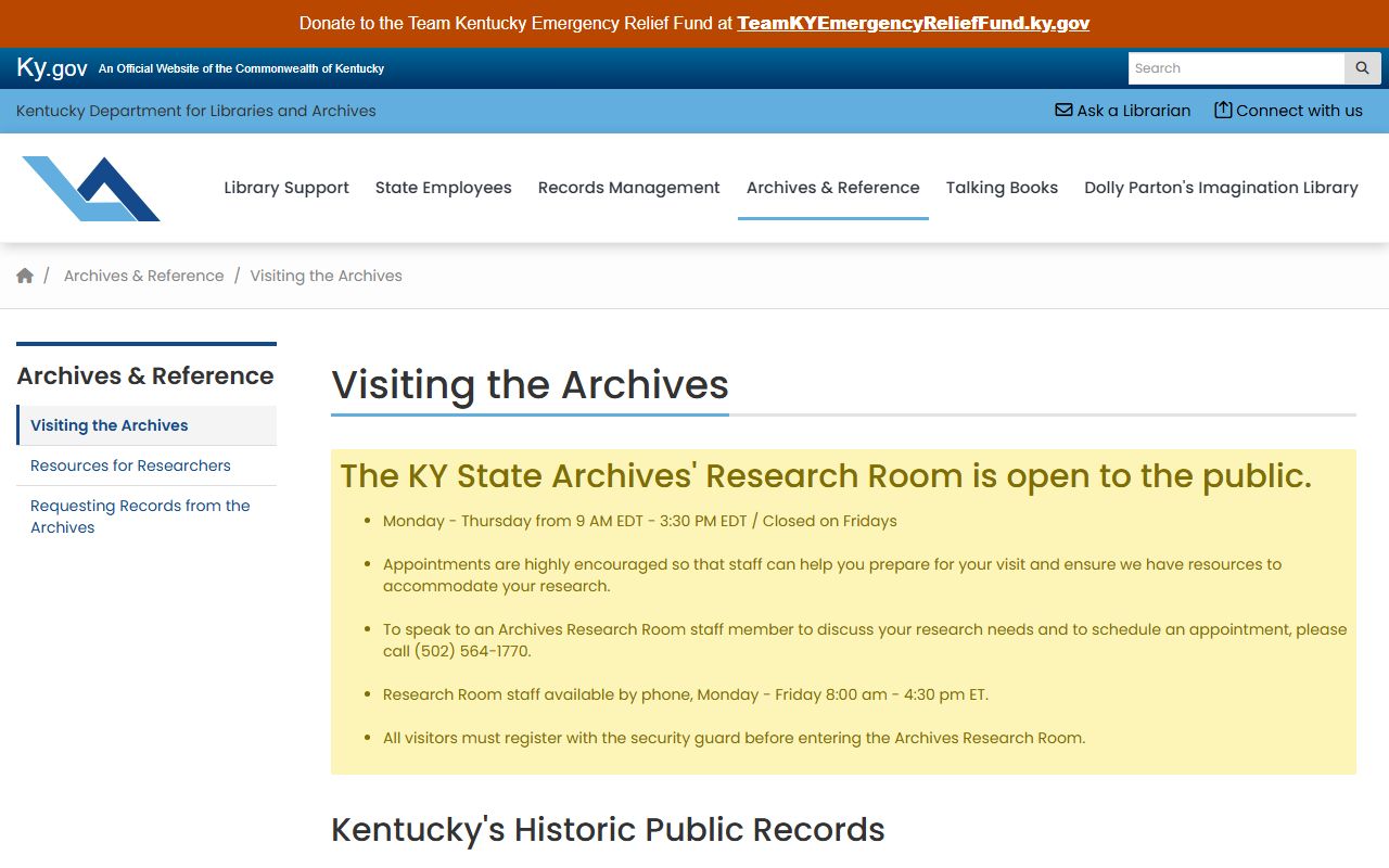 KDLA visiting information for Kentucky genealogy researchers
