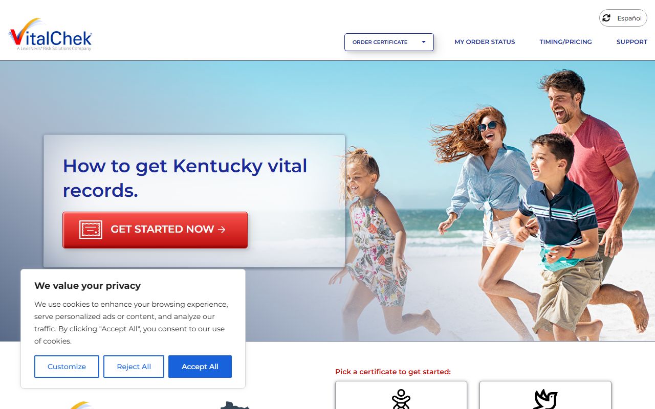 VitalChek Kentucky genealogy records ordering page